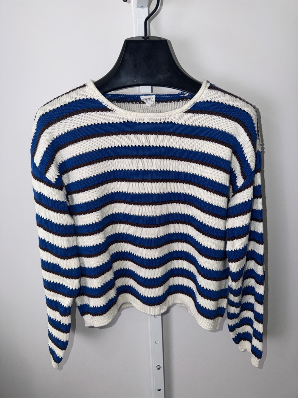 Z Supply Striped Crewneck Sweater in Blue, Brown & Cream